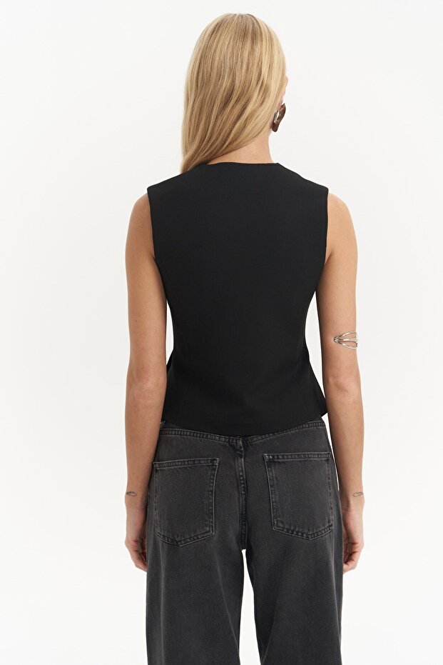 Trappe Siyah Asimetrik Yelek - 6