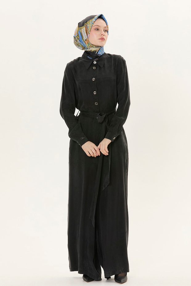 Düğmeli Kuşaklı Tulum - 1