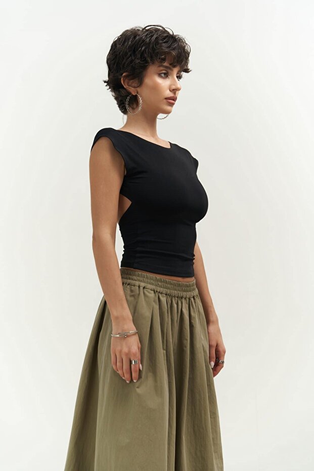 Nives Sırt Dekolteli Siyah Crop - 3