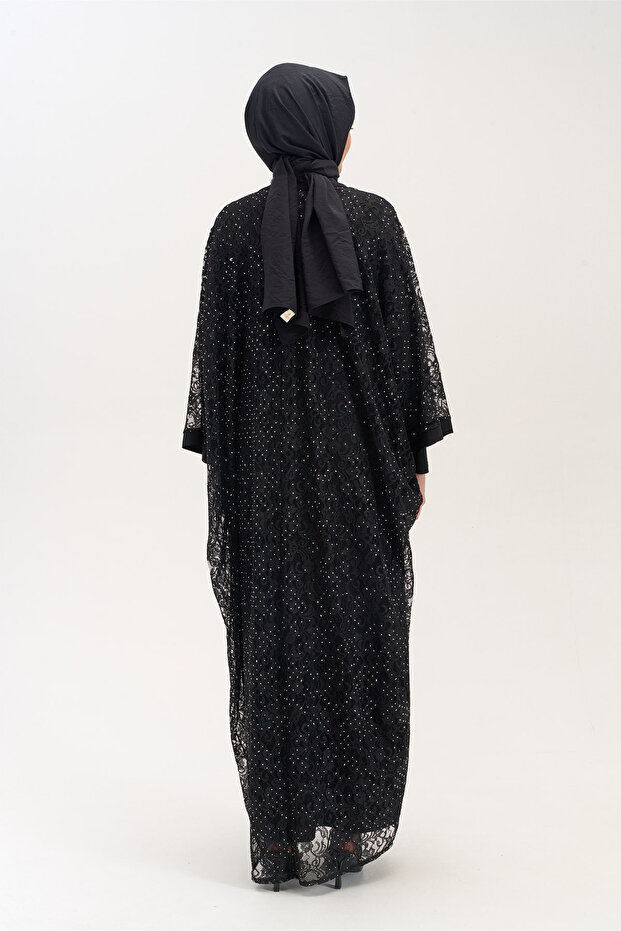 Kolye Aksesuarlı Dantelli Abaya - 6