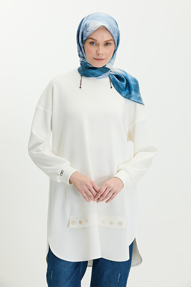 Süs Düğmeli Scuba Tunik - 4