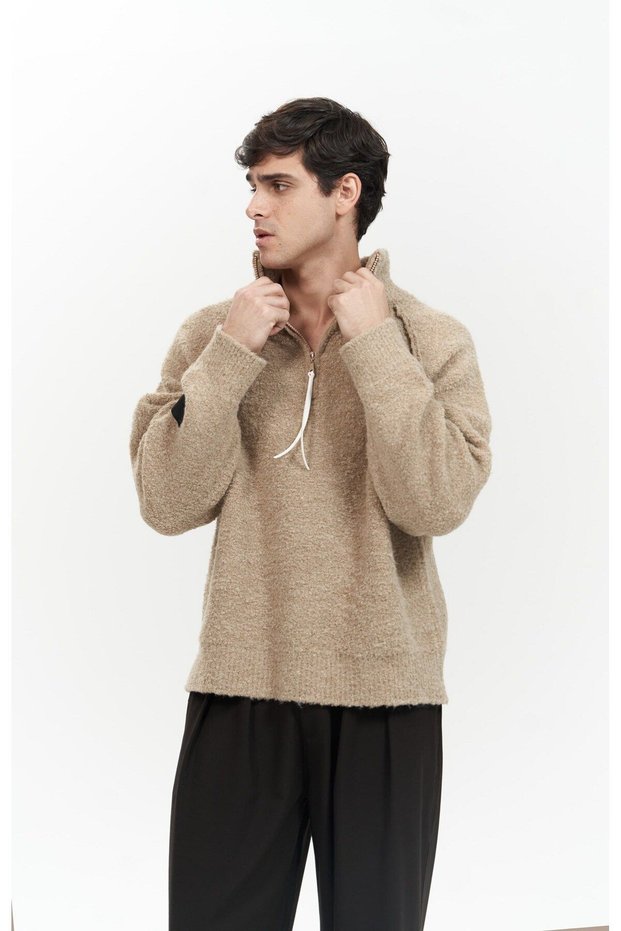 Zane Zipper Detail Mink Men's Knitwear Sweater