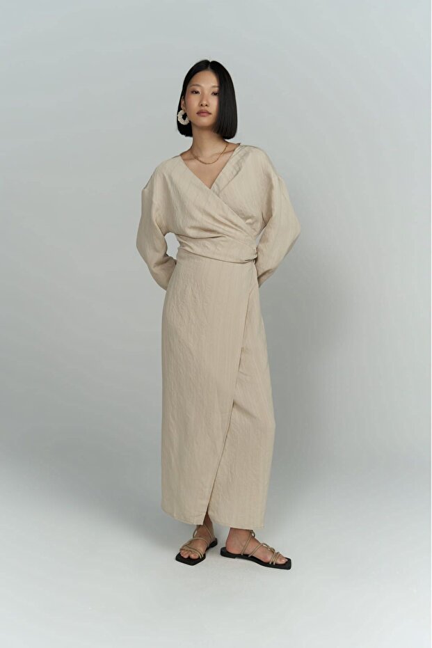 Bella Midi Boy Bej Elbise - 7