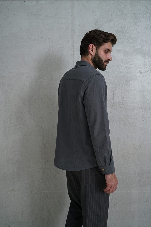 Wesley Erkek Oversize Krinkıl Antrasit Gömlek - 4