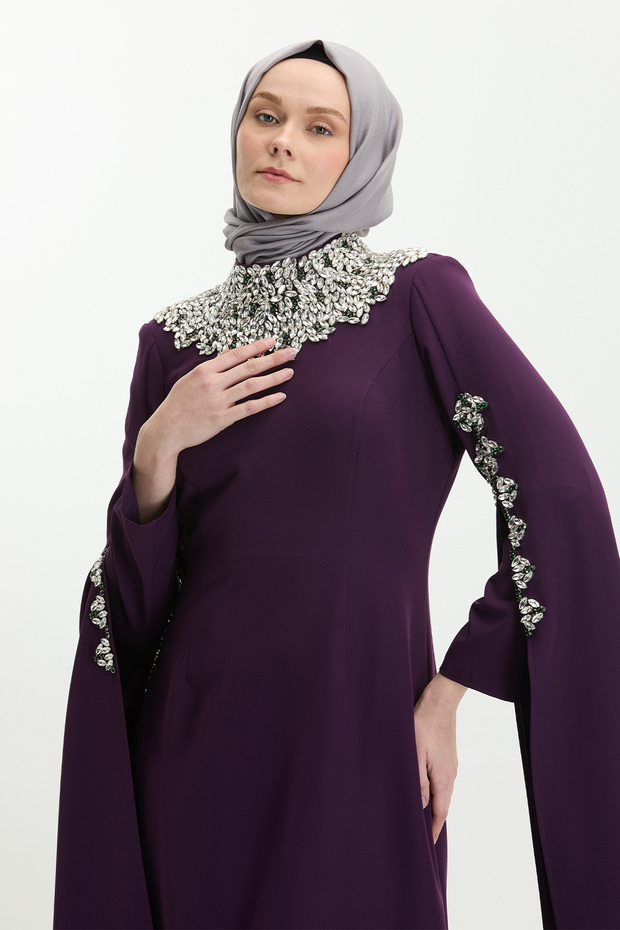 Taş İşlemeli Abiye Elbise - 4