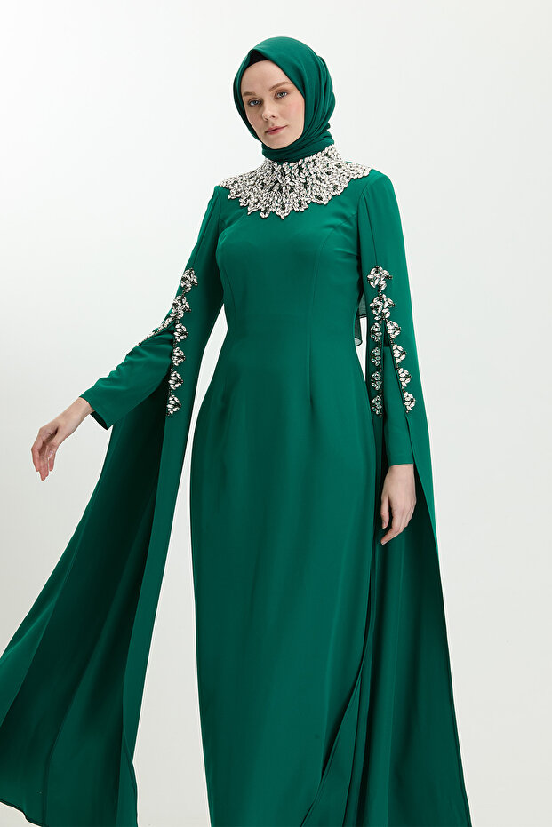 Taş İşlemeli Abiye Elbise - 4