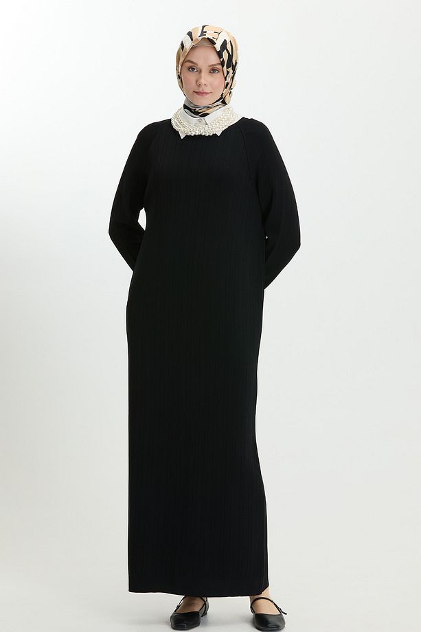 Oversize Basic Triko Elbise - 4