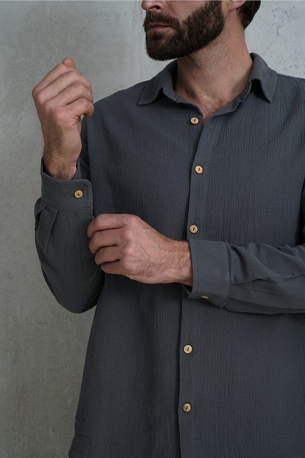 Wesley Erkek Oversize Krinkıl Antrasit Gömlek - 3
