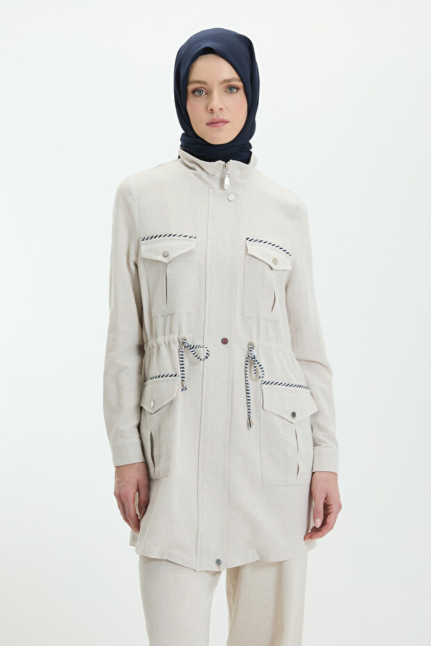 Çizgi Biyeli Fermuarlı Kap - 3