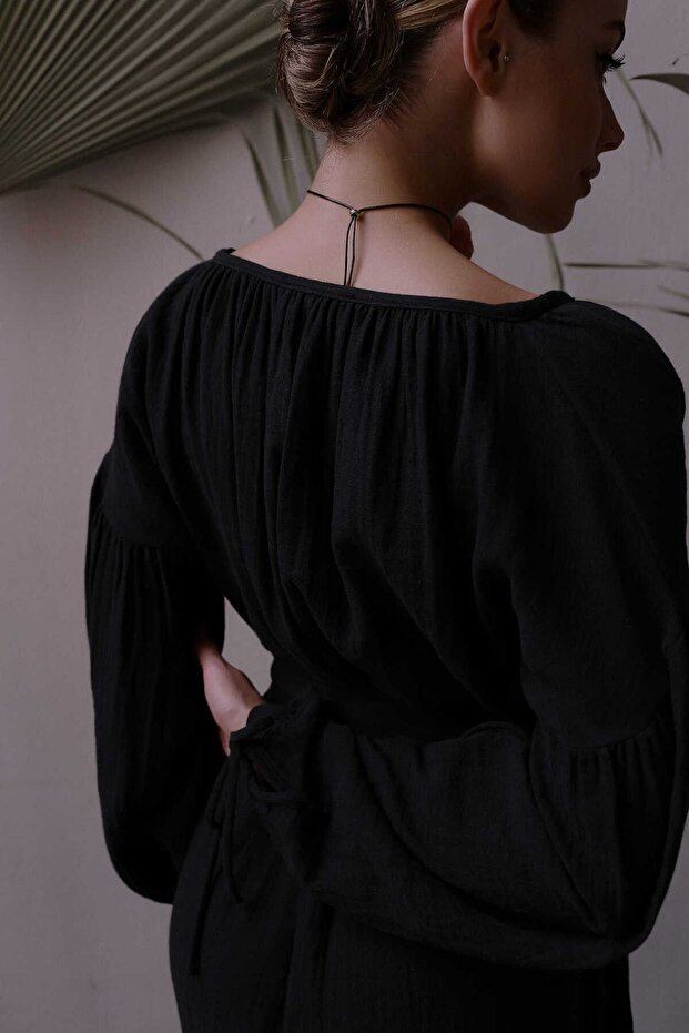 Helen Siyah Müslin Elbise - 7
