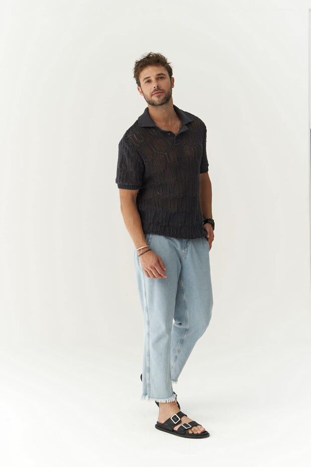 Leonard Men's Button Detail Smoked Knitwear T-Shirt