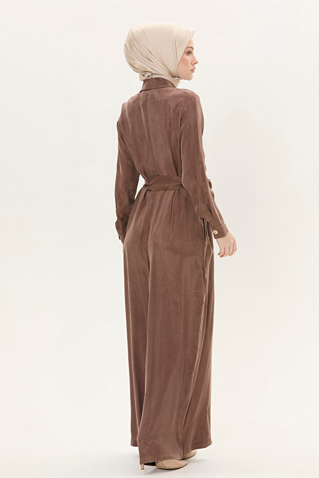 Düğmeli Kuşaklı Tulum - 7