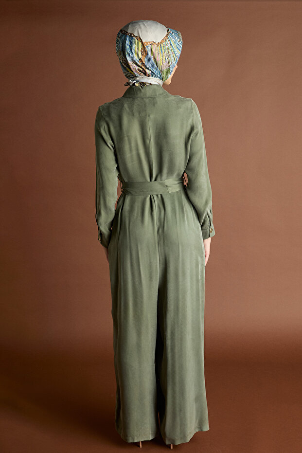 Düğmeli Kuşaklı Tulum - 7