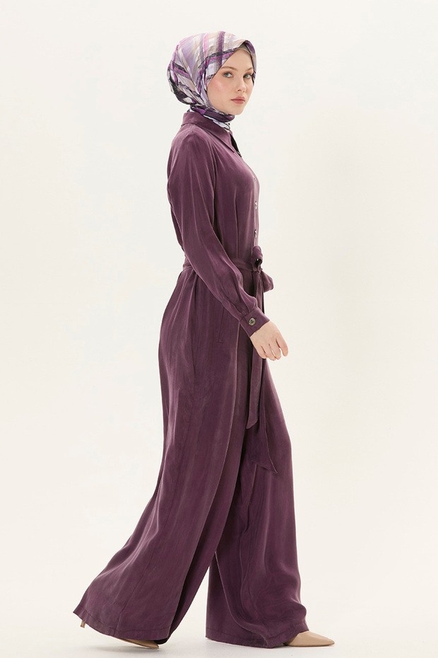 Düğmeli Kuşaklı Tulum - 3