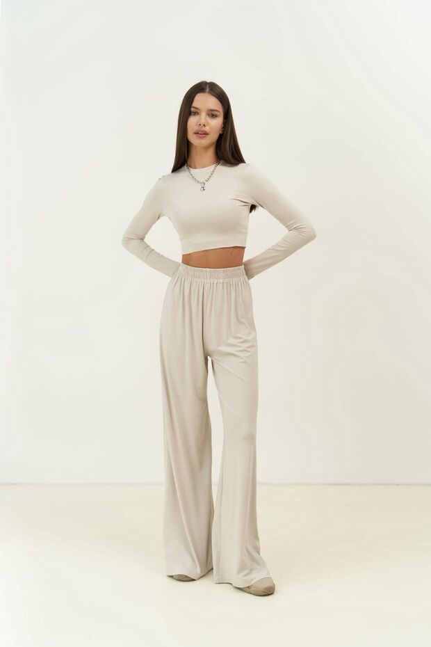 Jany Long Sleeve Stone Crop Trousers Set
