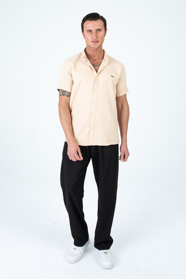 Erkek Slim Fit Dar Kesim Kısa Kollu Nefes Alan Örme Doku Yazlık Erkek Gömlek - 6