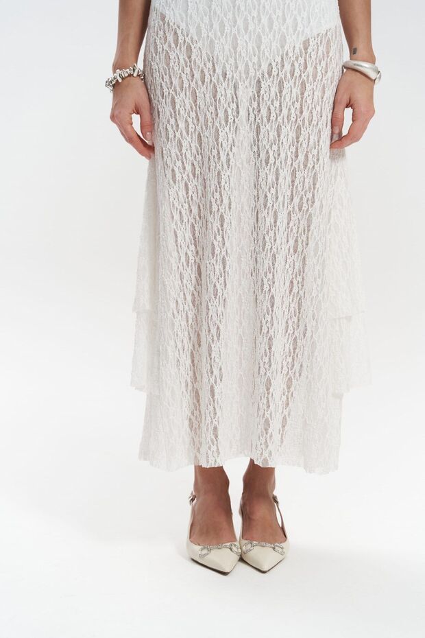 Eli Dantelli Ekru Uzun Elbise - 6