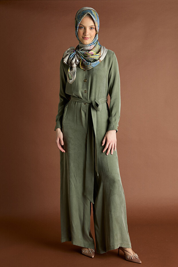 Düğmeli Kuşaklı Tulum - 3