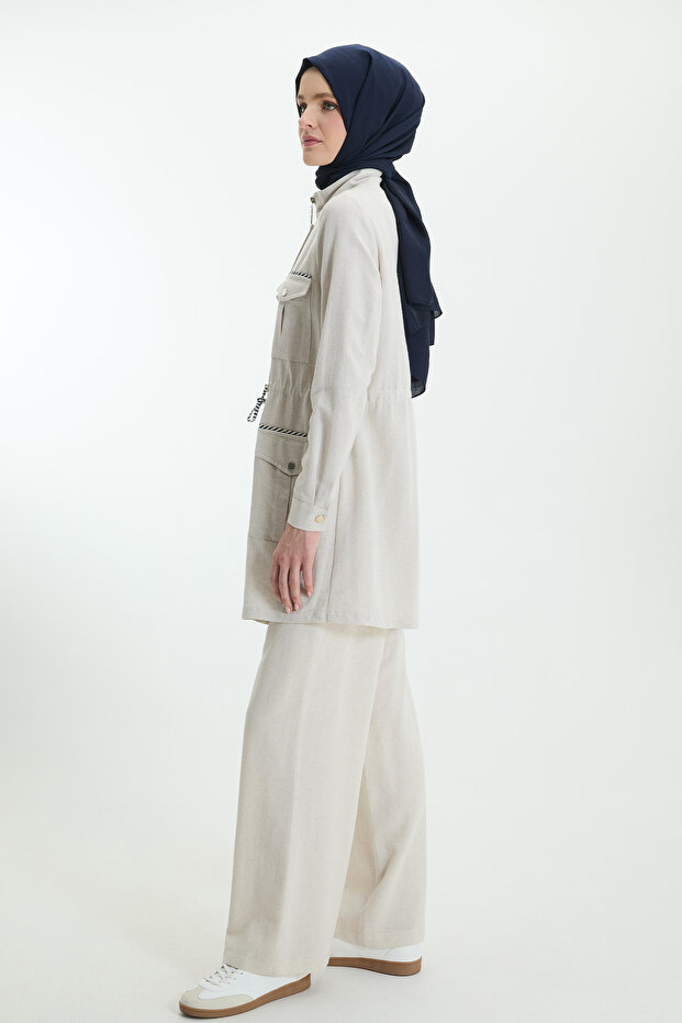 Çizgi Biyeli Fermuarlı Kap - 4