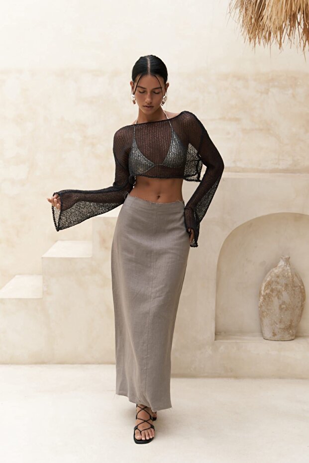 Samir Filthy Detail Smoked Linen Skirt