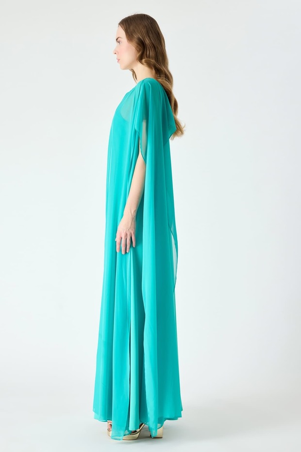 Pelerinli max elbise - 4