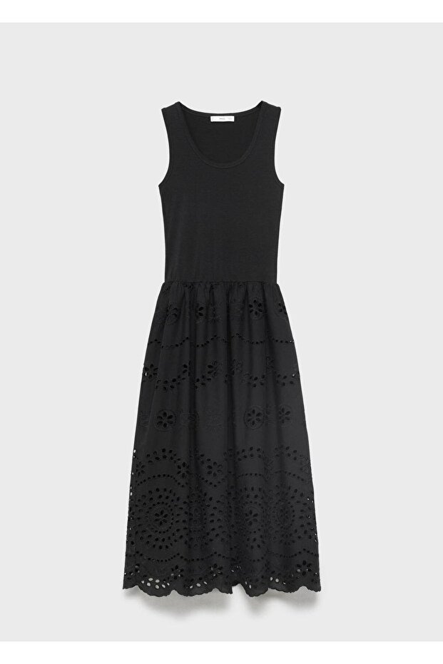 Pamuk elbise, delikli nakışlı - 3