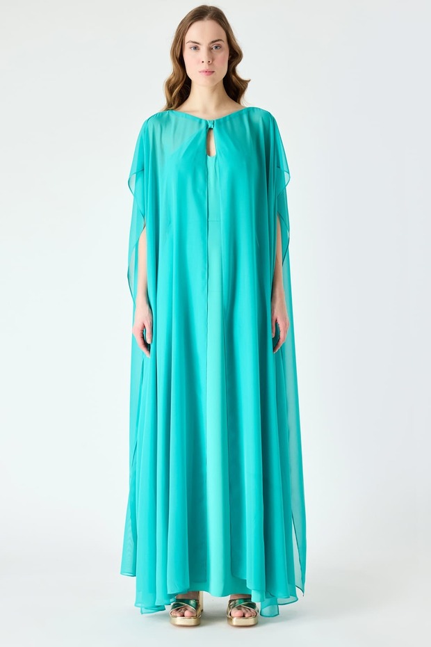 Pelerinli max elbise - 1