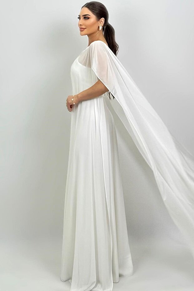 Pelerinli max elbise - 4