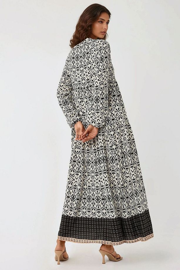 Gömlek Yaka Desenli Modest Elbise - 5