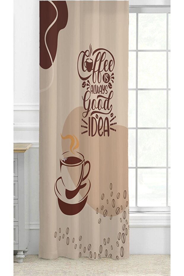Coffee Mutfak Kahve Çekirdeği Tatlı Meyve Yeşillik Desenli Özel Tasarım Bohem (Tek Kanat) Fon Perde - 2