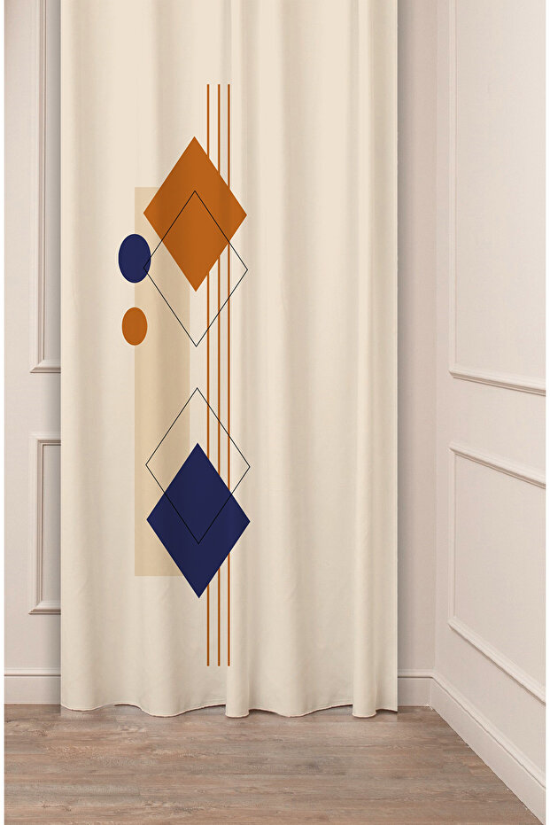 Bohemian Geometric Line Shapes Special Design Patterned Digital Printed (Single Wing) Modern Stylish Background Curtain