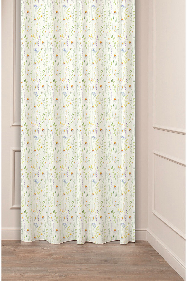 Flowers Leaf Square Geometric Lines Patterned Custom Design Digital Printed (Single Wing) Background Curtain