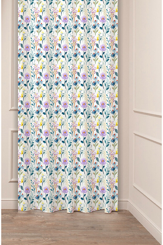 Flowers Leaf Square Geometric Lines Patterned Custom Design Digital Printed (Single Wing) Background Curtain