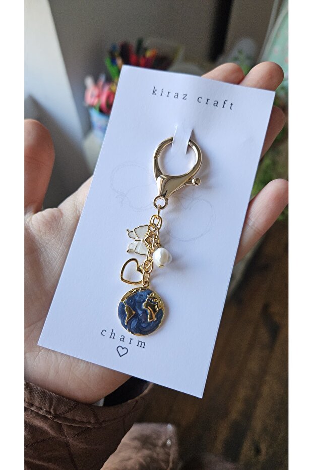 Natural Pearl Charm Keychain - World Charm - Bag Charm Accessory