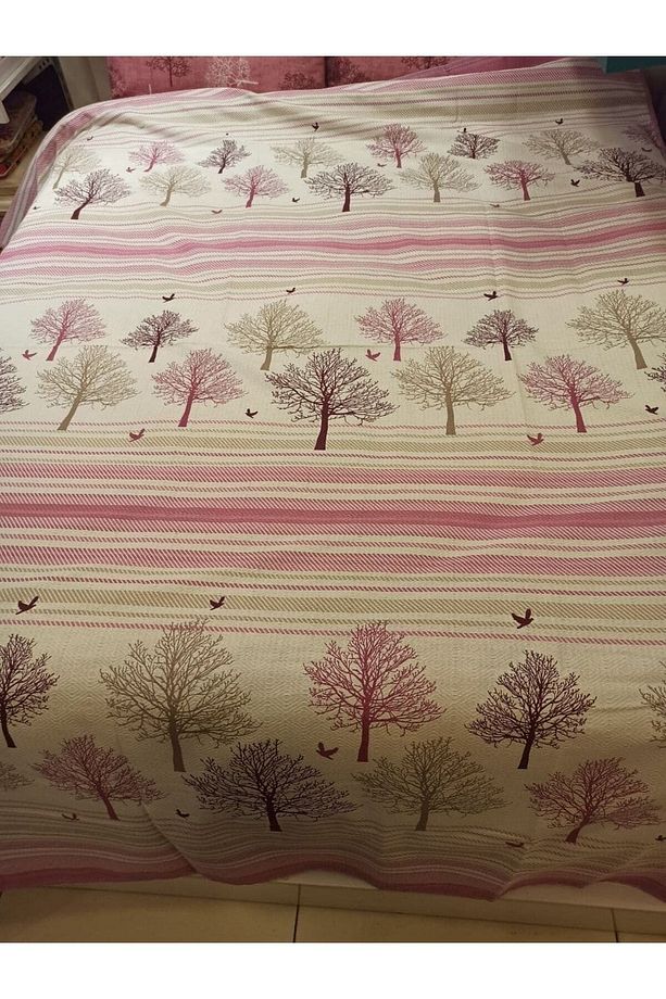 Hayat Ağacı Desen Baskılı 200x240 Cm. Çift Kişilik (BATTAL) Tek Pike - Pembe - 1