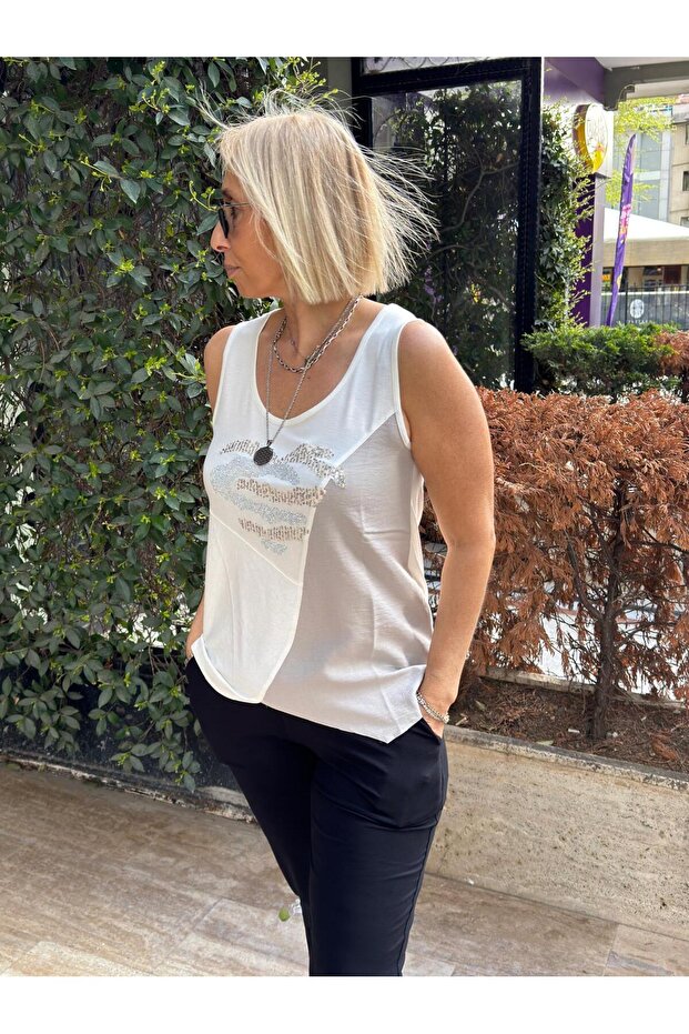 Parçalı Taşlı Atlet - 3