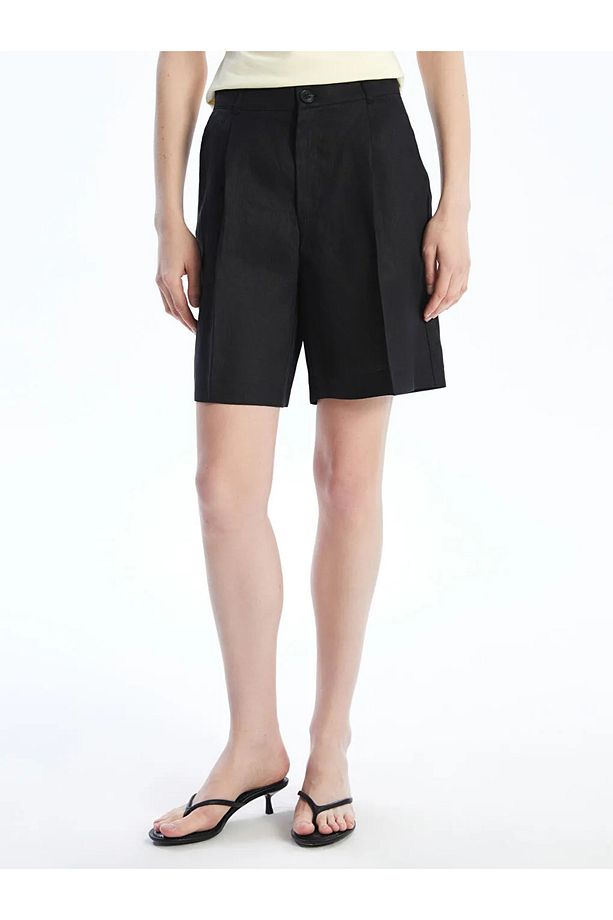LCW Vision Siyah Loose Fit Keten Kadın Şort - 2