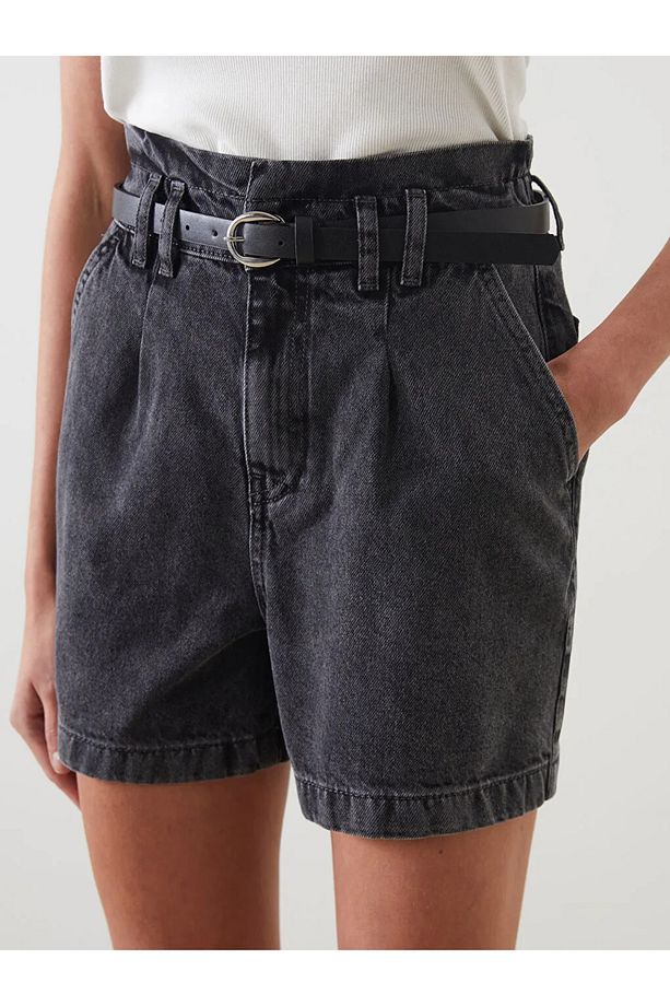 LCW Jeans Gri Beli Kemerli Kadın Jean Şort - 3