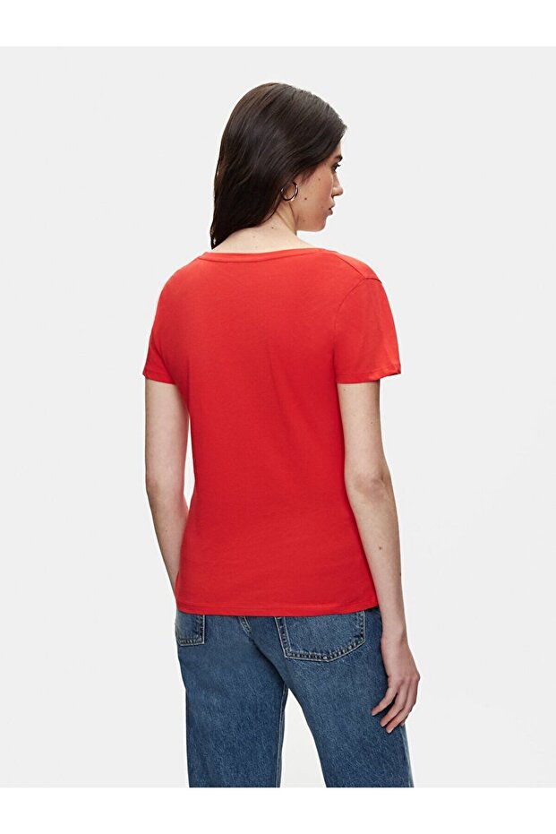 Kısa Kollu Basıc V Yaka Regular Kırmızı T-shırt - 3