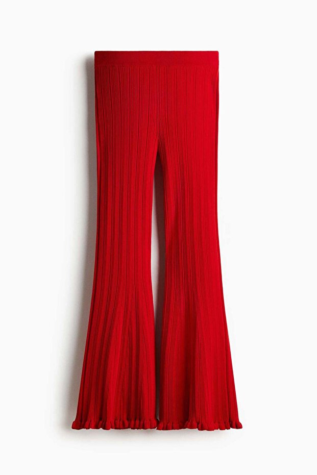 Flared rib-knit trousers