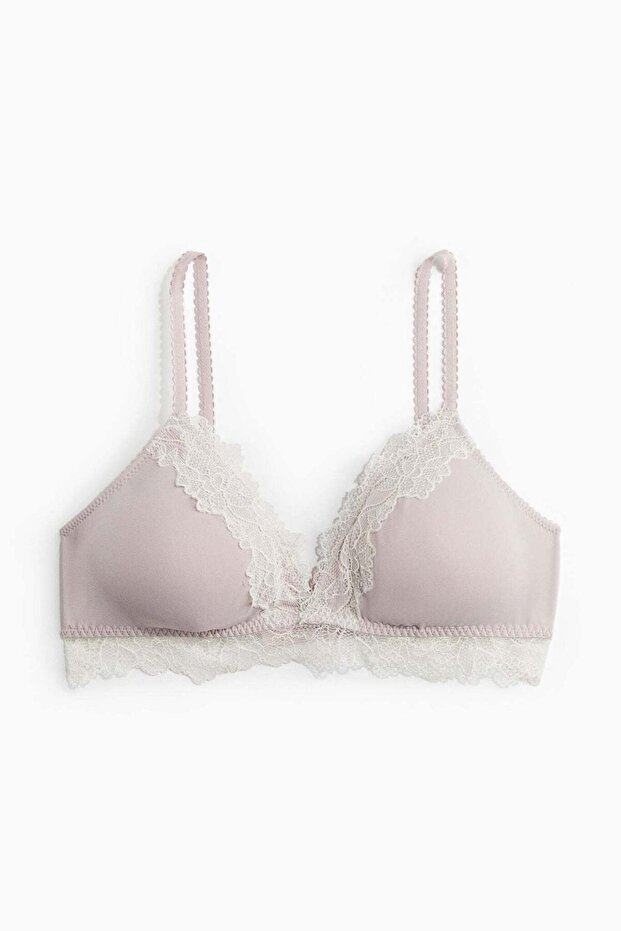 Padded soft microfibre and lace bra