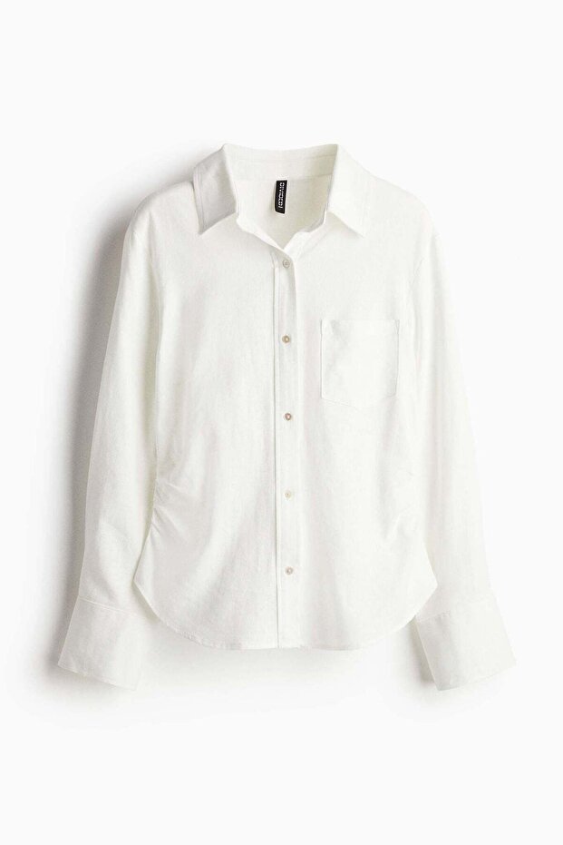 Gathered linen-blend shirt
