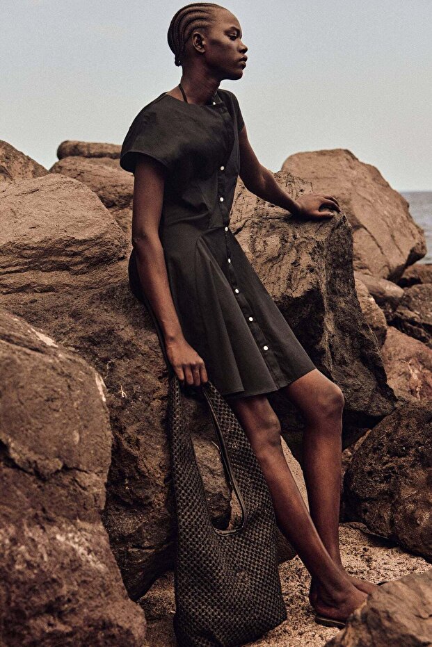 فستان قطني بأزرار أمامية - 2