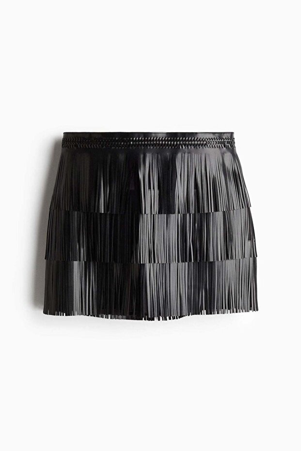 Fringed coated mini skirt