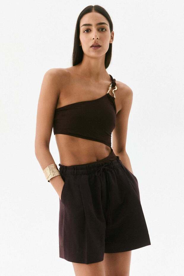 شورت برباط من مزيج الكتان - 1