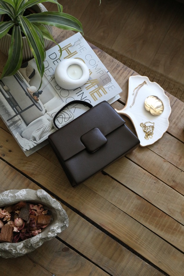 Women's Bitter Brown Square Buckle Accessory Stone Handle Evening Dress Handbag Shoulder Bag