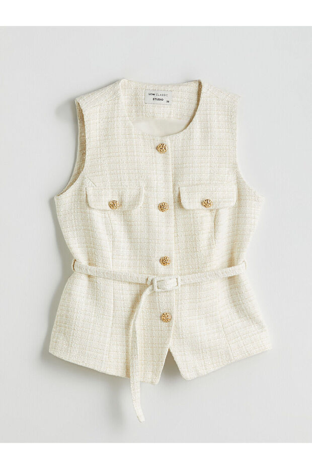 Round Neck Women's Tweed Vest