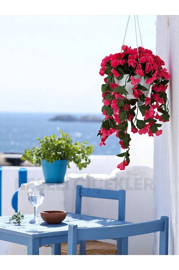 Yapay Çiçek Askılı Saksıda Balkon Çiçeği Sarkan Menekşe Begonvil Dekoratif Yapay Çiçek - 4