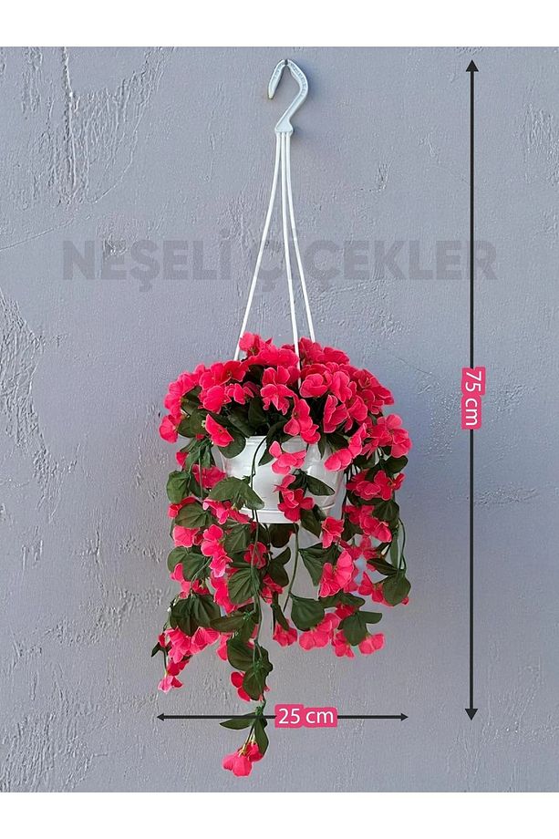 Yapay Çiçek Askılı Saksıda Balkon Çiçeği Sarkan Menekşe Begonvil Dekoratif Yapay Çiçek - 5