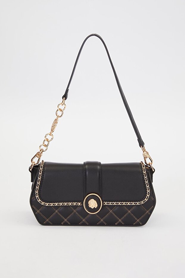Black Round Buckle Detail Shoulder Bag